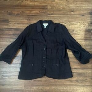 Vintage Talbots Black Irish Linen Blazer Button Front‎ Pocket Women M Old Money